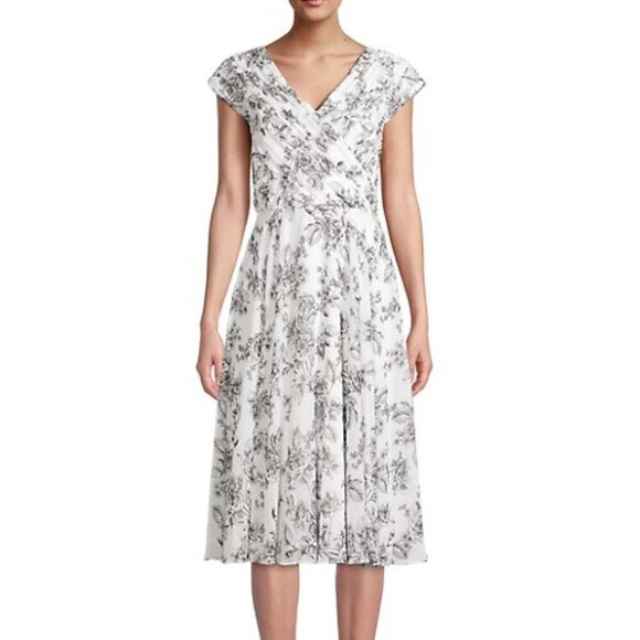 Rachel Parcell Floral Chiffon Wrap Dress in White sz 6 - Picture 1 of 5